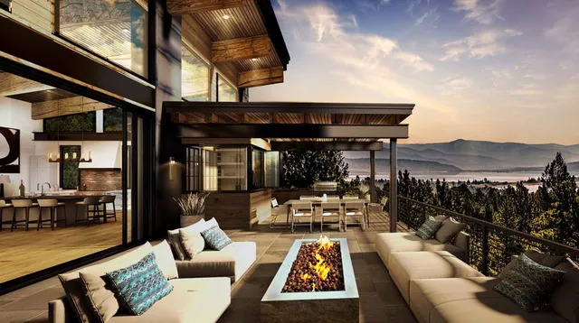 a view of living room and patio filled with furniture