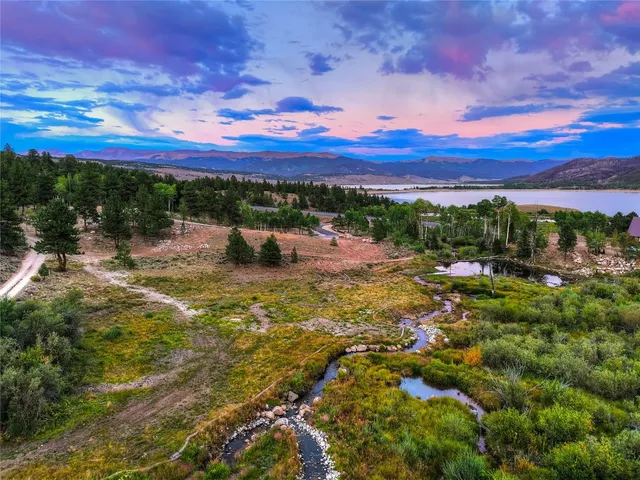 a view of a lake with a mountain