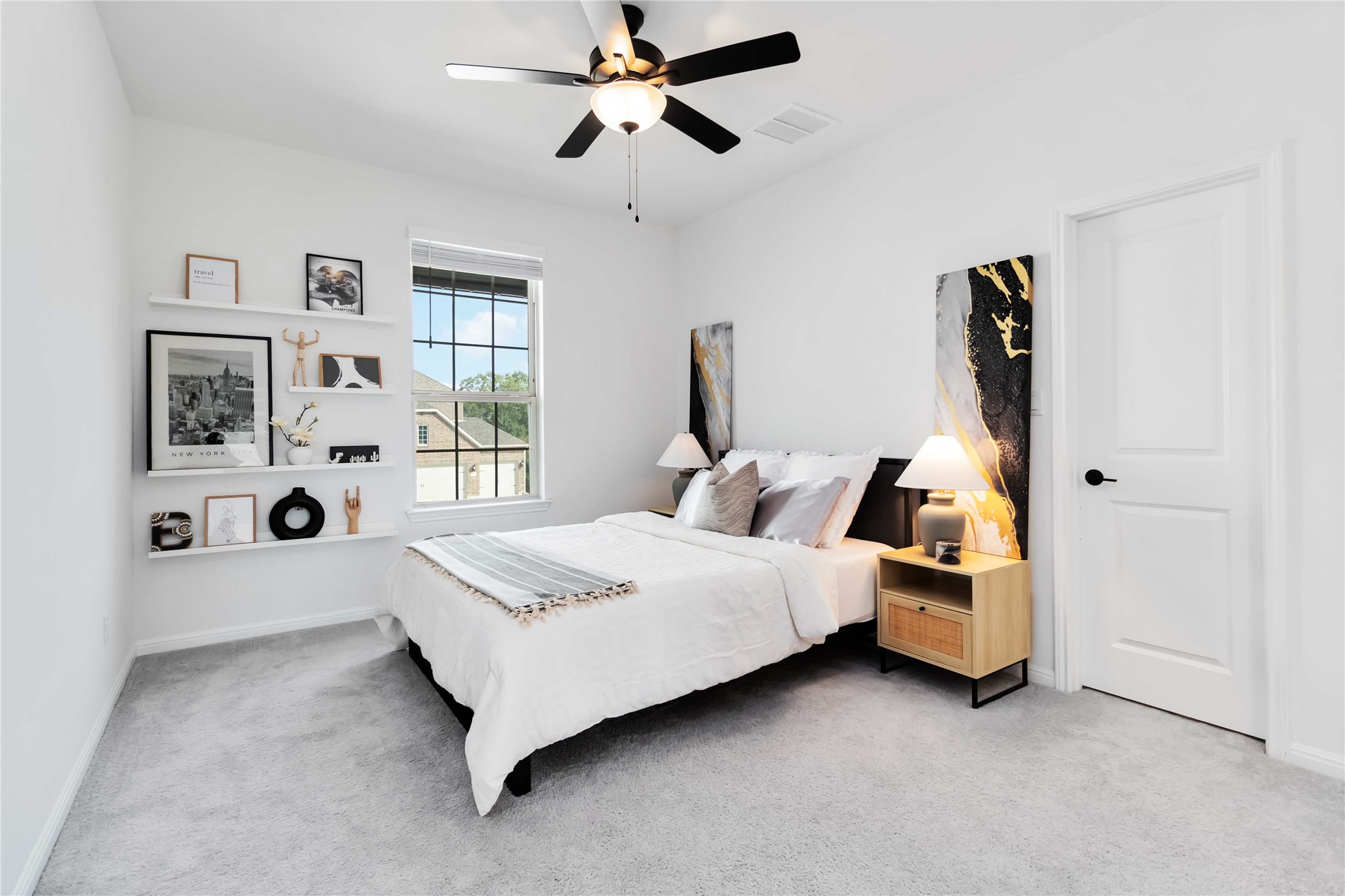 4705 Modena Bay Bend Leander, TX 78641 - Photo 27 of 40 Bedroom featuring light colored carpet and a ceiling fan