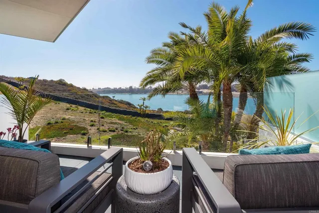 an aerial view of a building with outdoor space