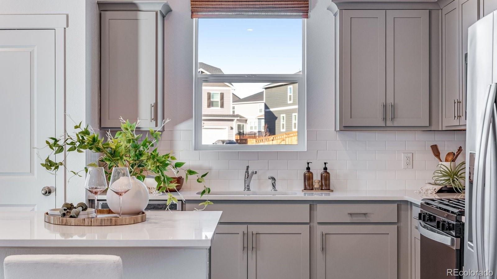 799 Ayrshire Road Johnstown, CO 80534 - Photo 13 of 36 a kitchen with a potted plant on the counter and cabinets