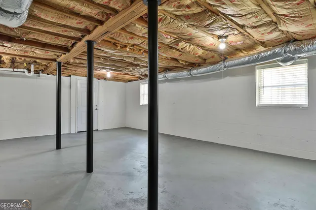 a view of a room with windows