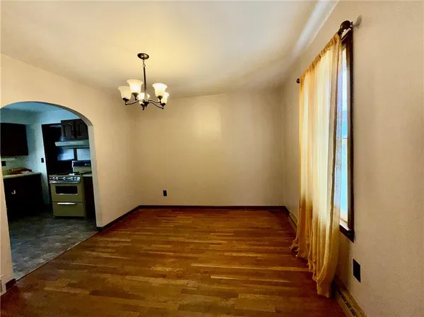 a view of a room with a chandelier