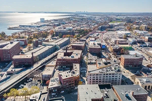 an aerial view of a city
