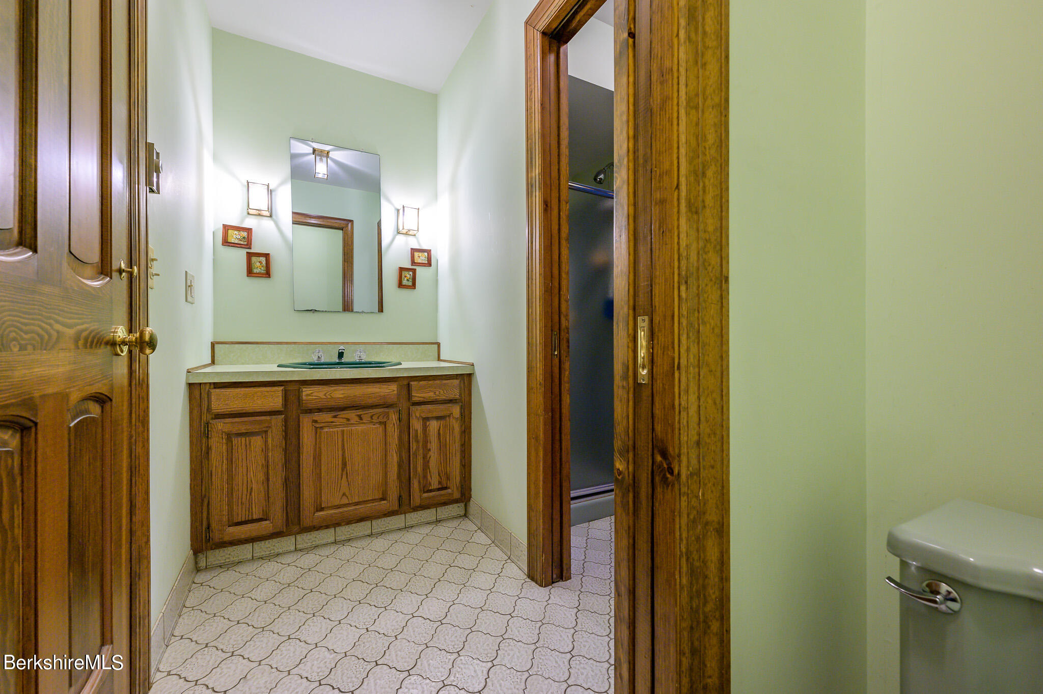 462 E Road Richmond, MA 01254 - Photo 19 of 49 a bathroom with a granite countertop sink and a mirror