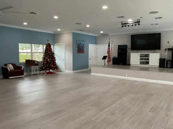 a view of a garden with a tree