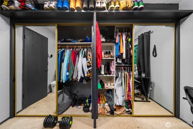 a view of a closet with storage