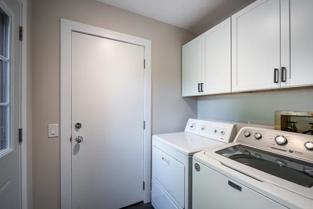 a view of a park with large trees