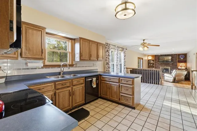 a close view of sink and cabinets