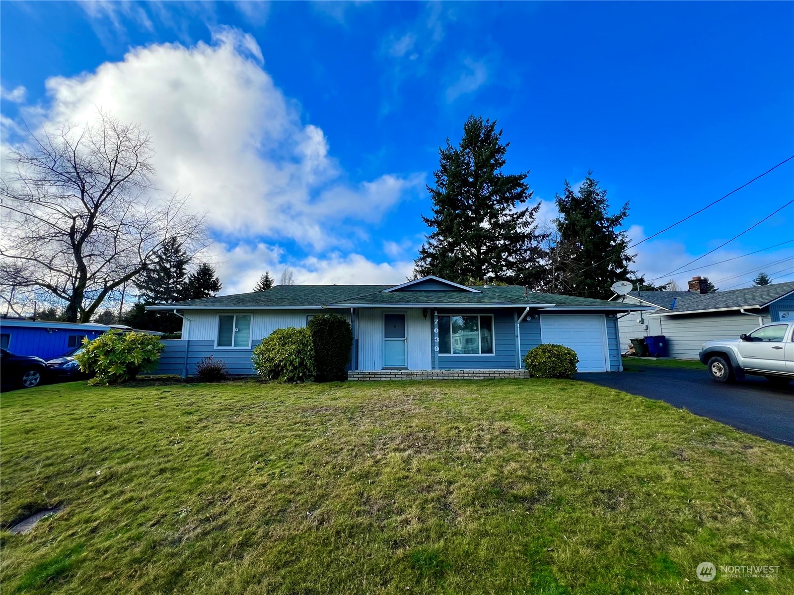 a view of a house with yard and tree s