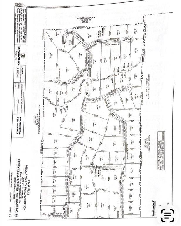 1195 Valley Ranch Road Glen Rose, TX 76043 - Photo 2 of 2 Final Plat. Detailing the subdivision of the property into individual lots and their respective boundaries