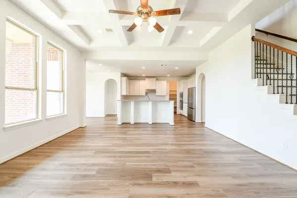 a view of a kitchen with a kitchen and a window