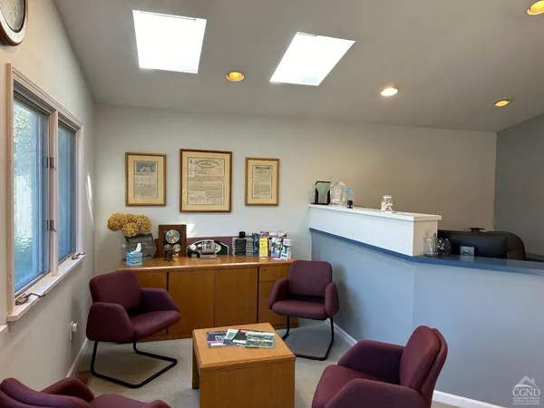 a living room with furniture a rug and a window