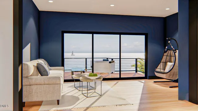 a living room with furniture and a painting