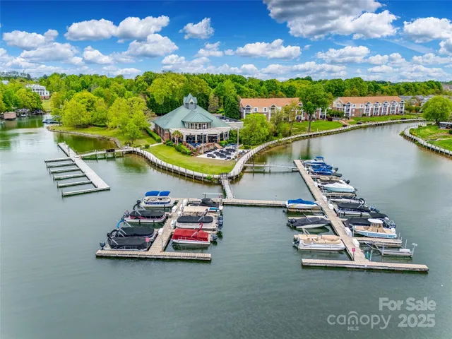 an aerial view of a house with a garden