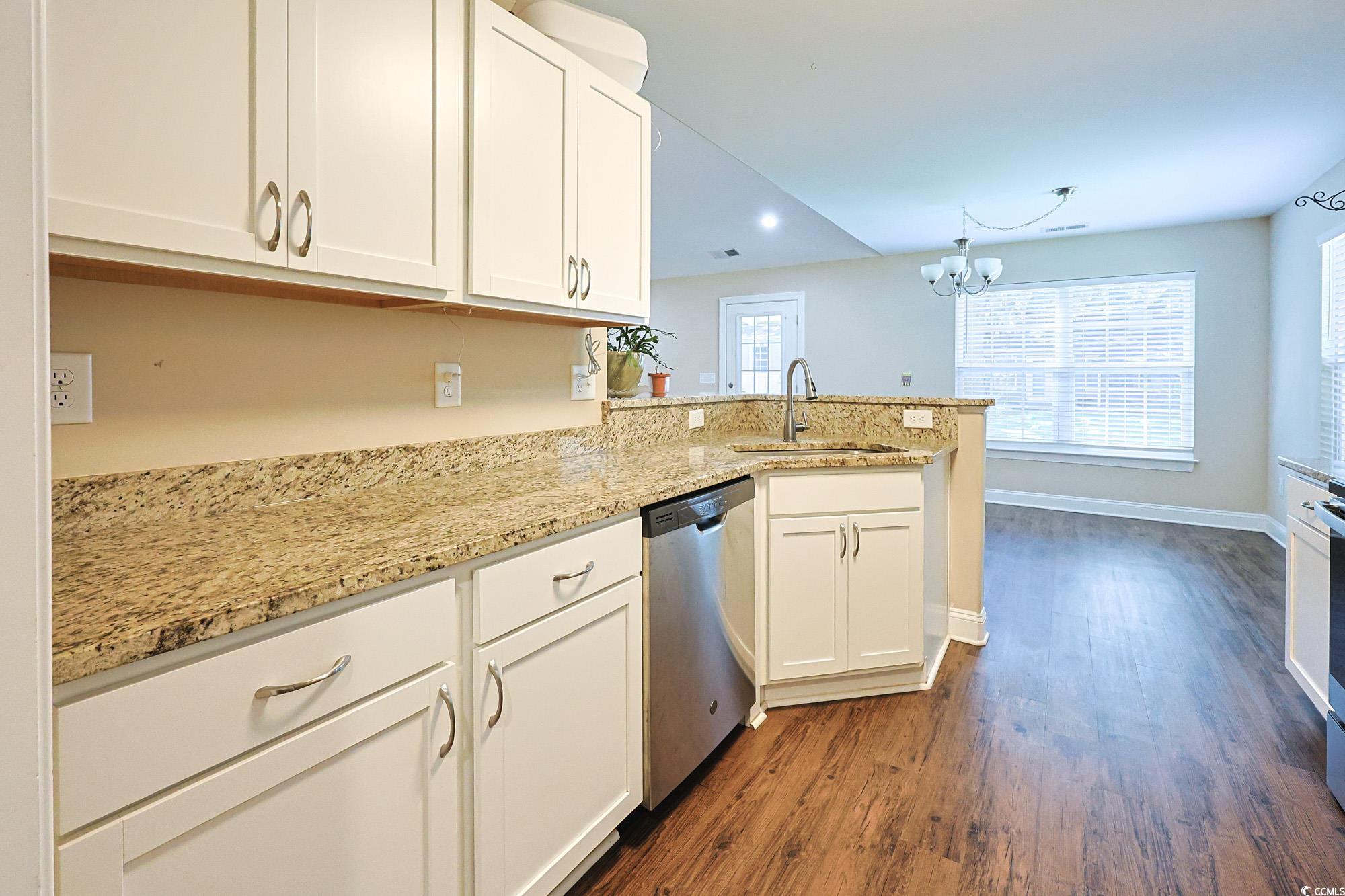 13 Daniel Morrall Lane Georgetown, SC 29440 - Photo 6 of 30 Kitchen with white cabinets, light stone countertops, dark wood-style floors, and recessed lighting