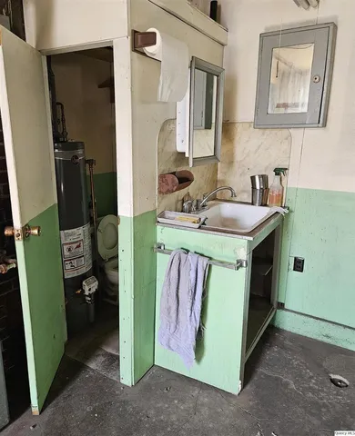 a view of a hallway with windows