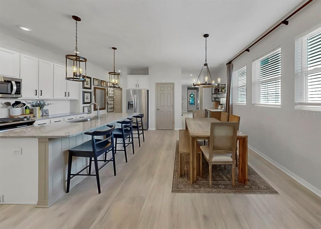 7206 Paradiso Drive Apollo Beach, FL 33572 - Photo 11 of 44 a dining room with furniture a chandelier and wooden floor