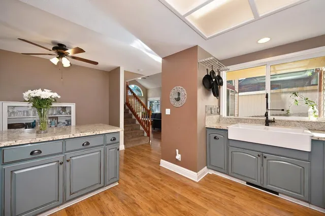 a view of a hallway with workspace