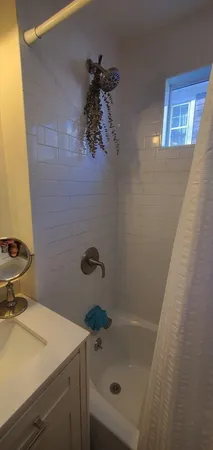 a bathroom with a sink and a shower