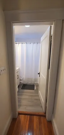 a view of front door and wooden floor