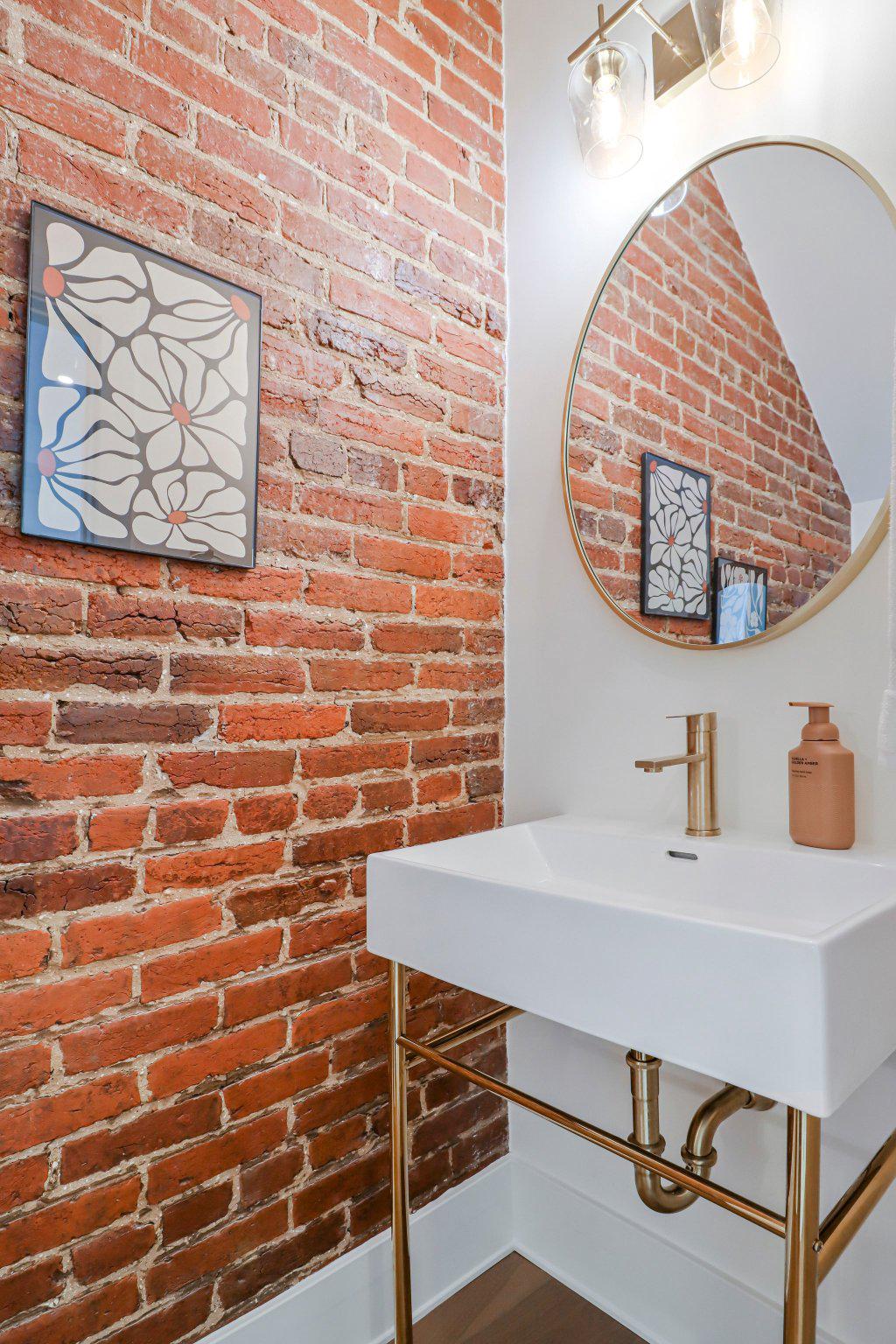29 N Street Northwest, Unit 2 Washington, DC 20001 - Photo 12 of 34 Chic Powder bathroom with exposed brick charm.