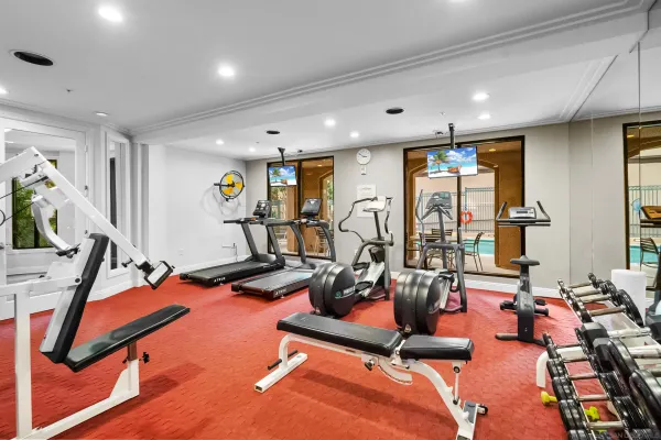 a view of a room with gym equipment
