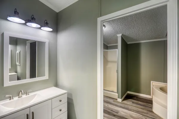 a bathroom with a bathtub