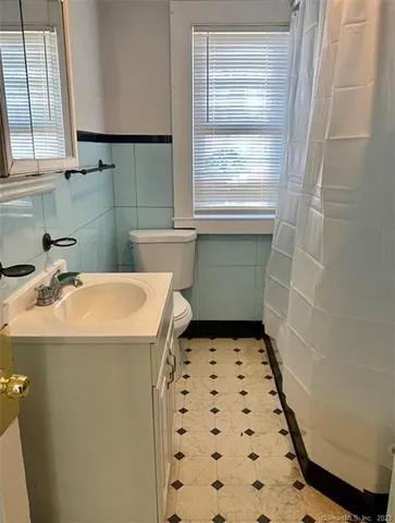 a bathroom with a sink a toilet and a shower