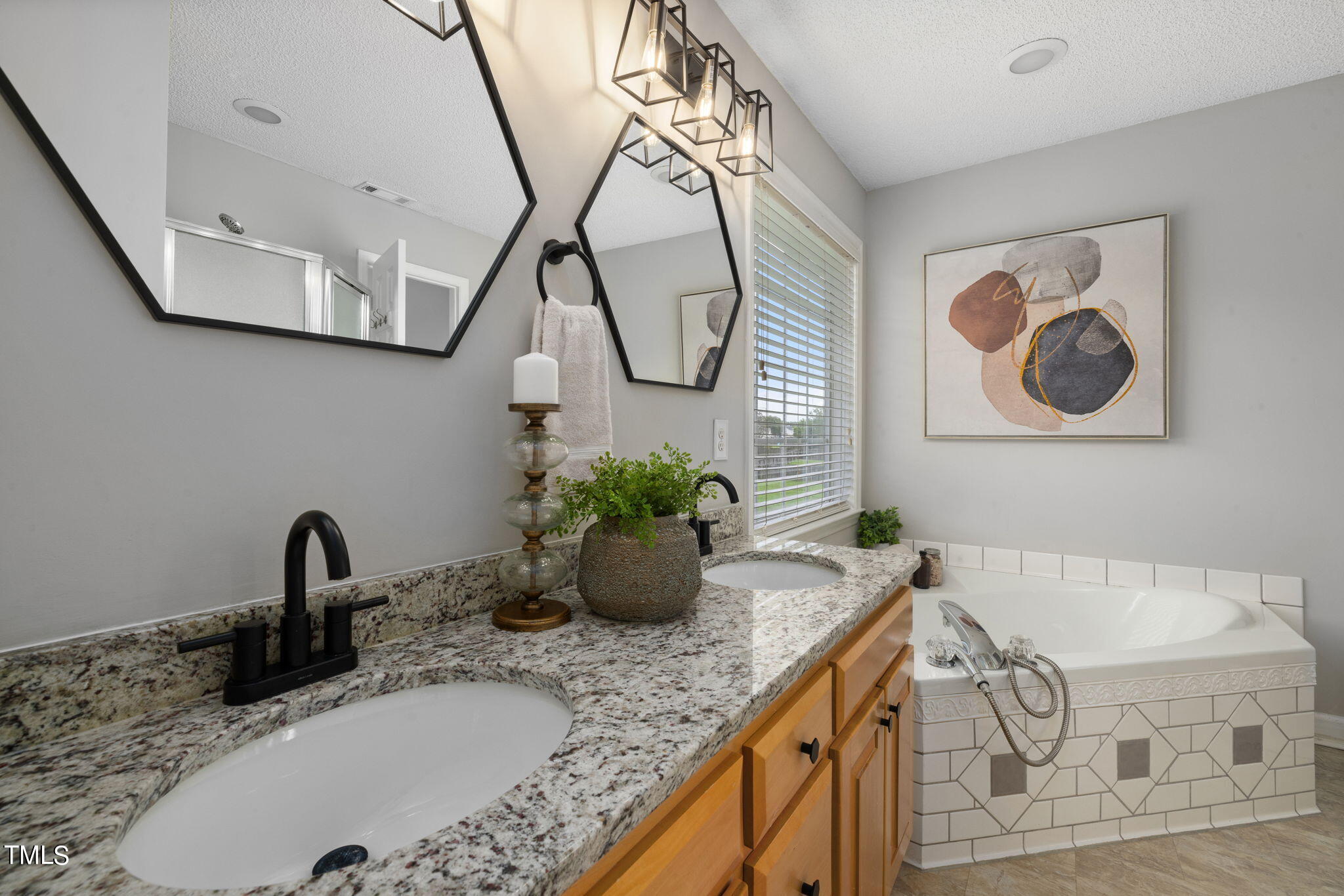 1500 Harvey Johnson Road Raleigh, NC 27603 - Photo 29 of 42 a bathroom with a granite countertop sink and a mirror