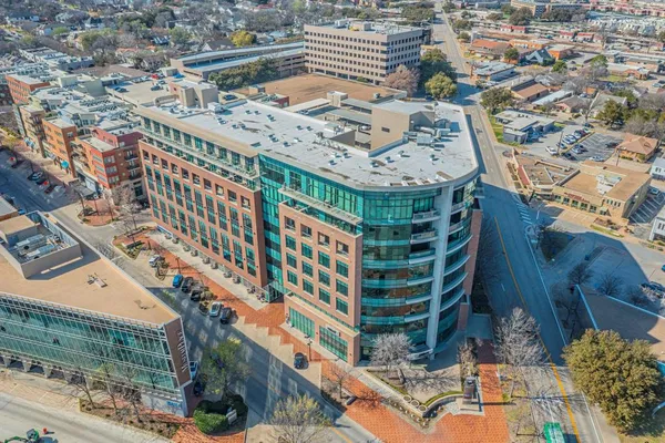 a city view with tall buildings
