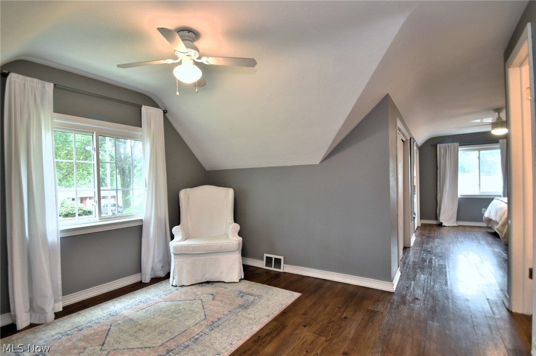 1174 Haverston Road Cleveland, OH 44124 - Photo 15 of 21 Sitting room featuring ceiling fan, dark hardwood / wood-style flooring, and lofted ceiling