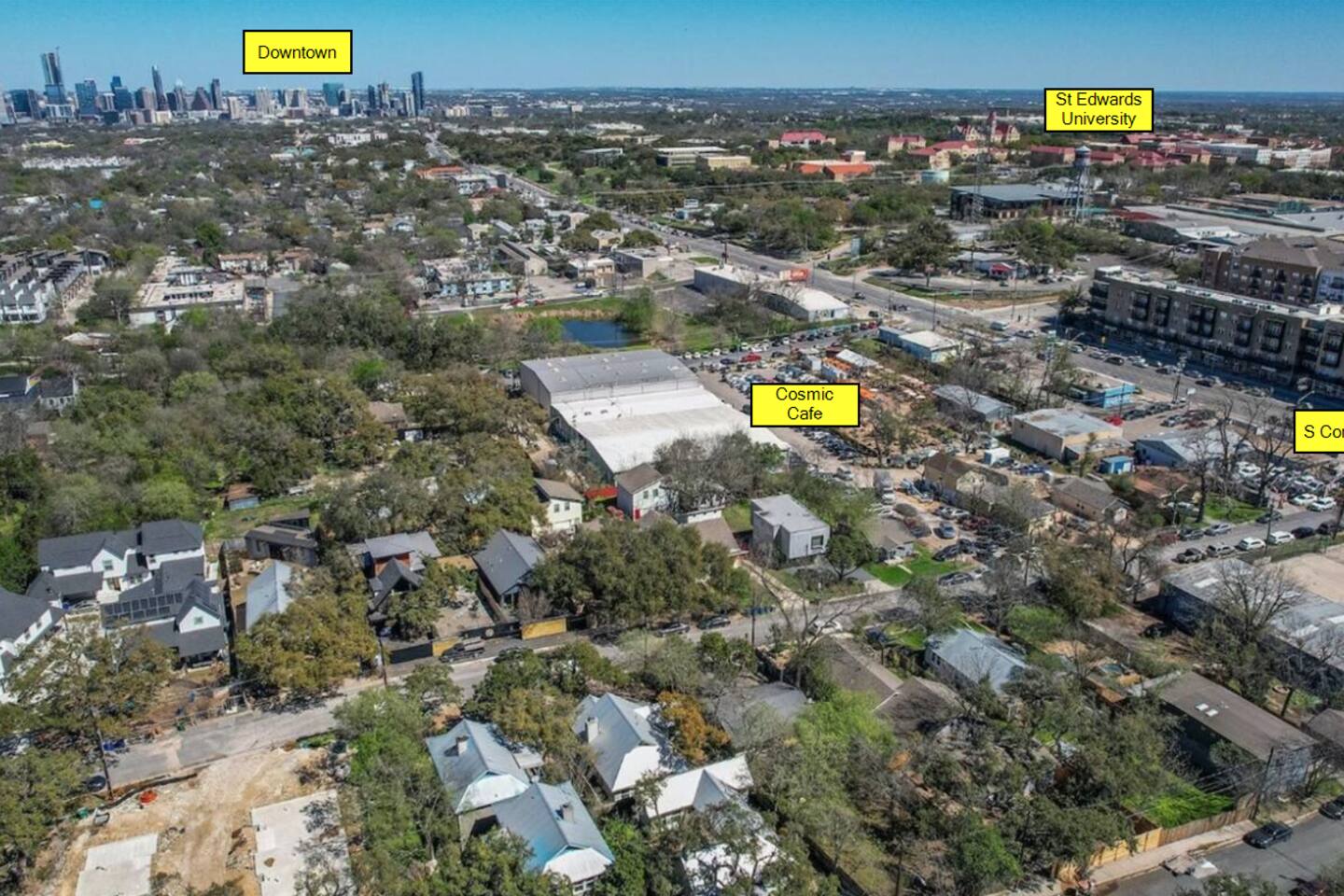 211 Lessin Lane, Unit B Austin, TX 78704 - Photo 13 of 16 Drone / aerial view of skyline
