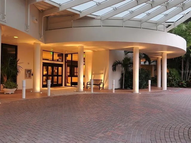 a view of a building with glass windows