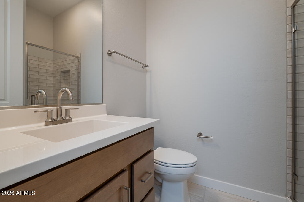 5879 South Red Rock Street Gilbert, AZ 85298 - Photo 11 of 18 a bathroom with a sink a toilet and mirror