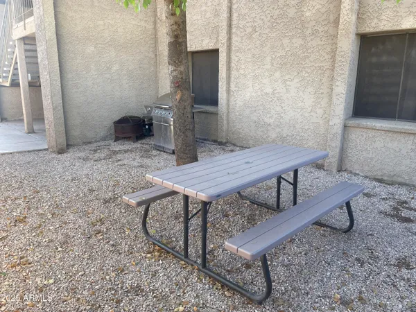 a view of a wooden bench in kitchen