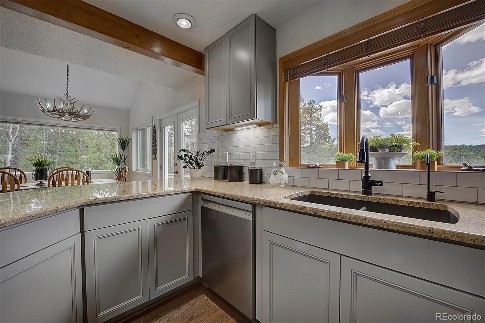 27987 Richmond Hill Road Conifer, CO 80433 - Photo 17 of 46 a kitchen with a sink and large window