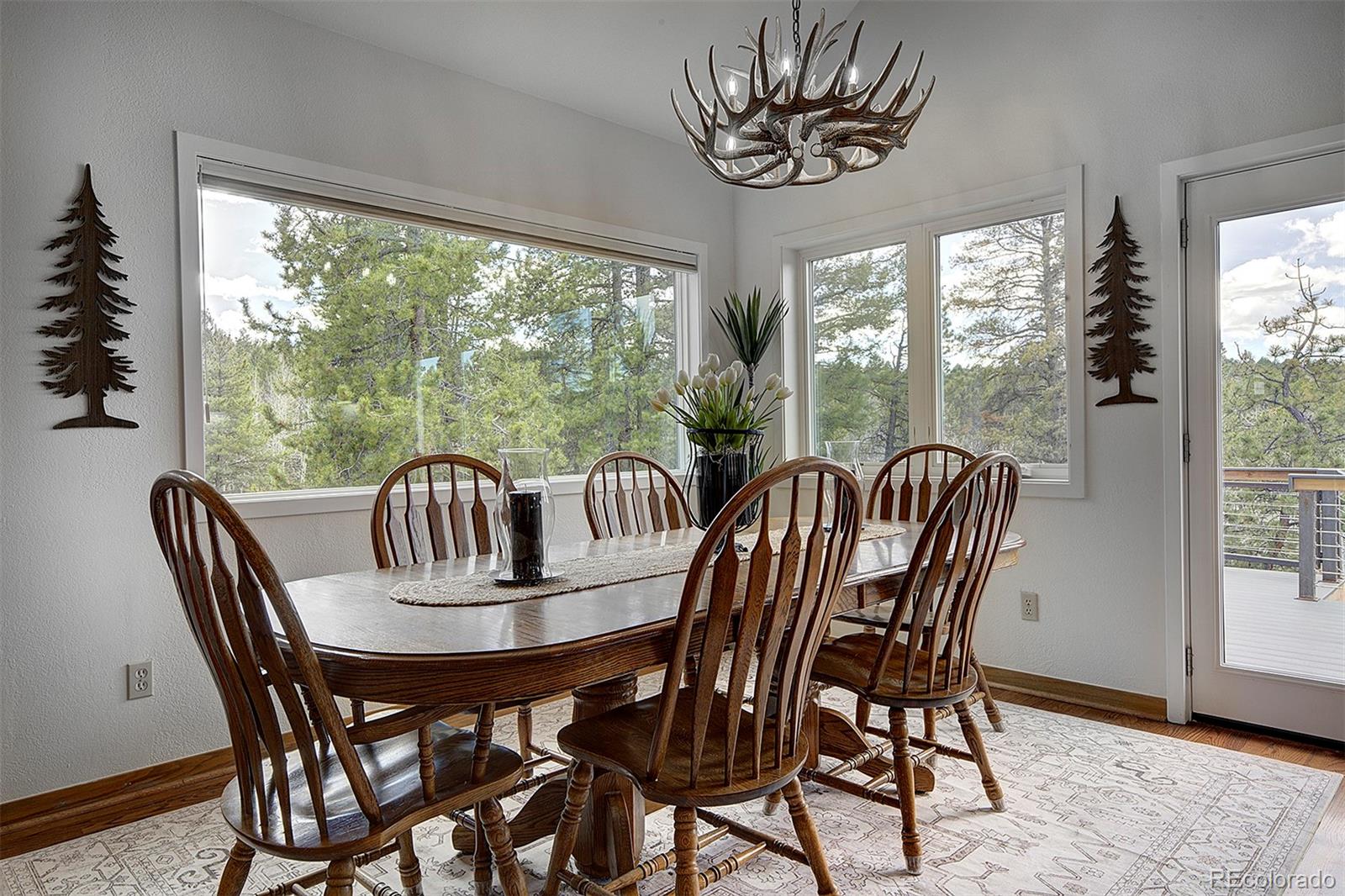 27987 Richmond Hill Road Conifer, CO 80433 - Photo 22 of 46 a view of a dining room with furniture window and outside view