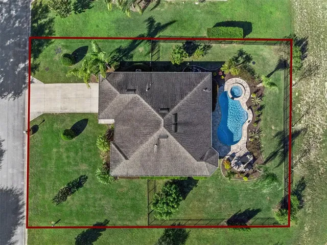 an aerial view of a house