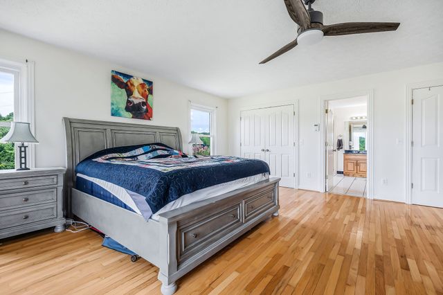 a bedroom with a bed and a dresser