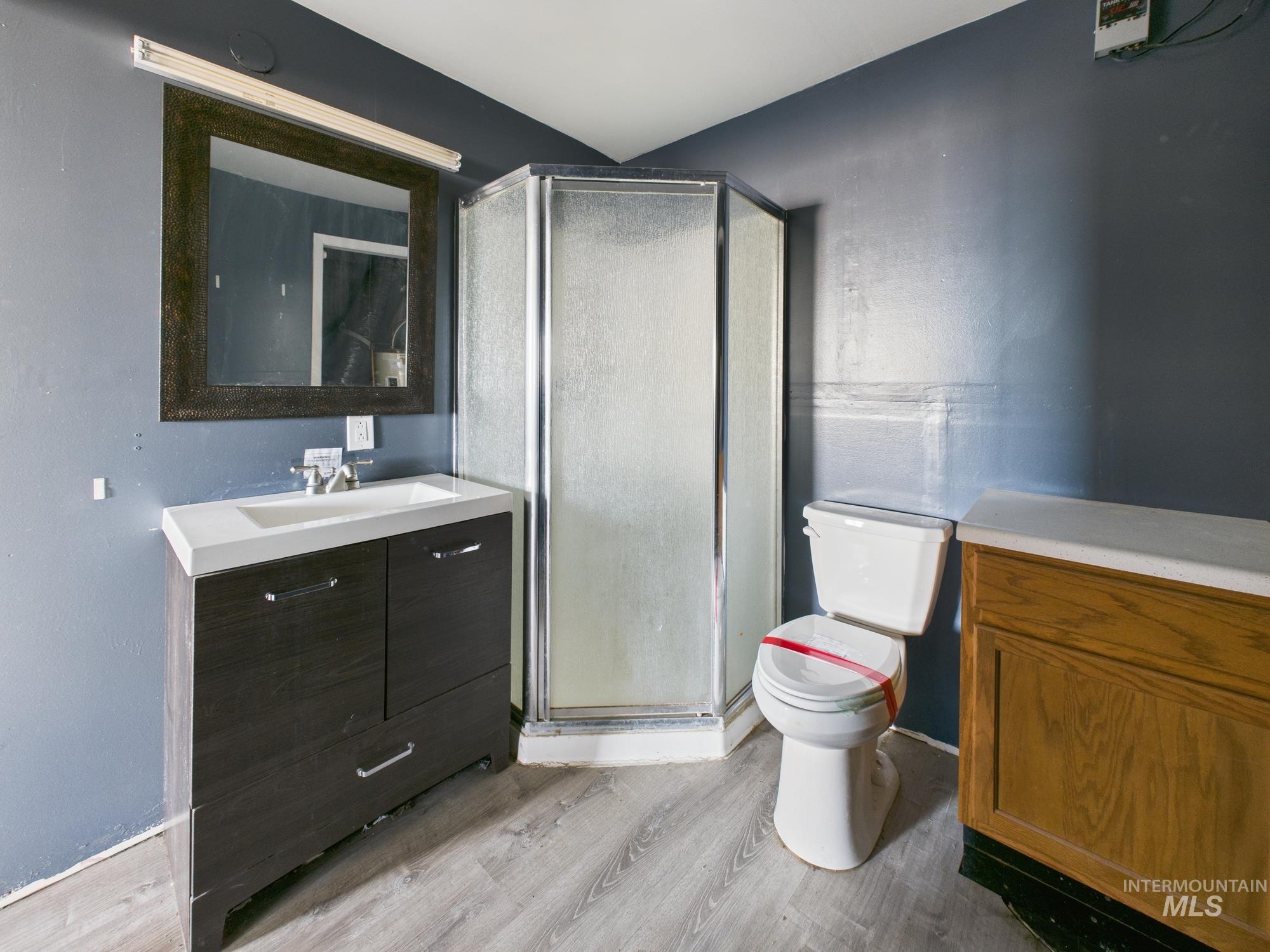 7352 Custer Road Fruitland, ID 83619 - Photo 26 of 43 Bathroom featuring vanity, a shower stall, and light wood finished floors