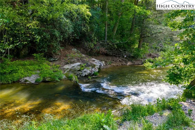 a view of a garden with a lake