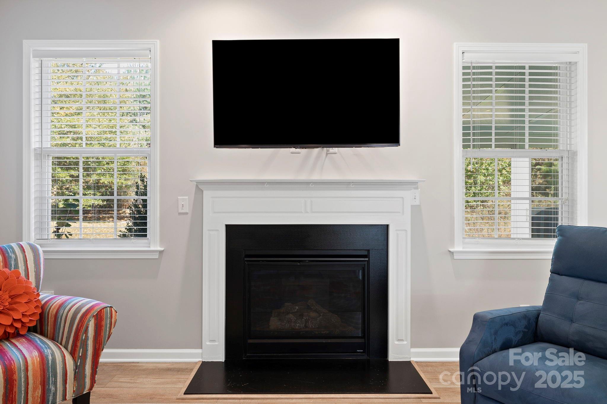 258 Lumber River Road Fletcher, NC 28732 - Photo 22 of 44 a living room with furniture a flat screen tv and a fireplace