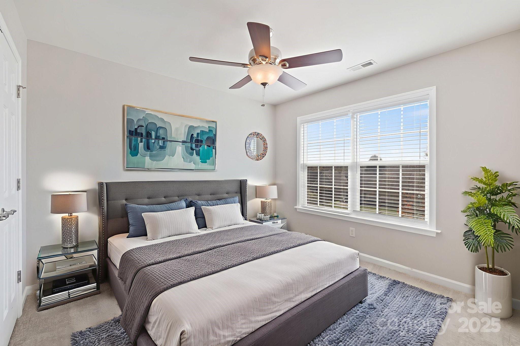 258 Lumber River Road Fletcher, NC 28732 - Photo 35 of 48 a bedroom with a large bed and a potted plant