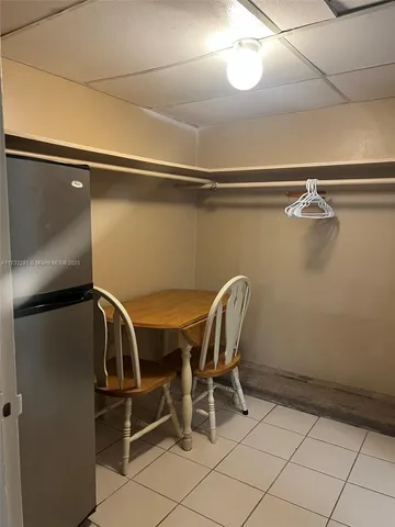 a view of a room with racks on the wall