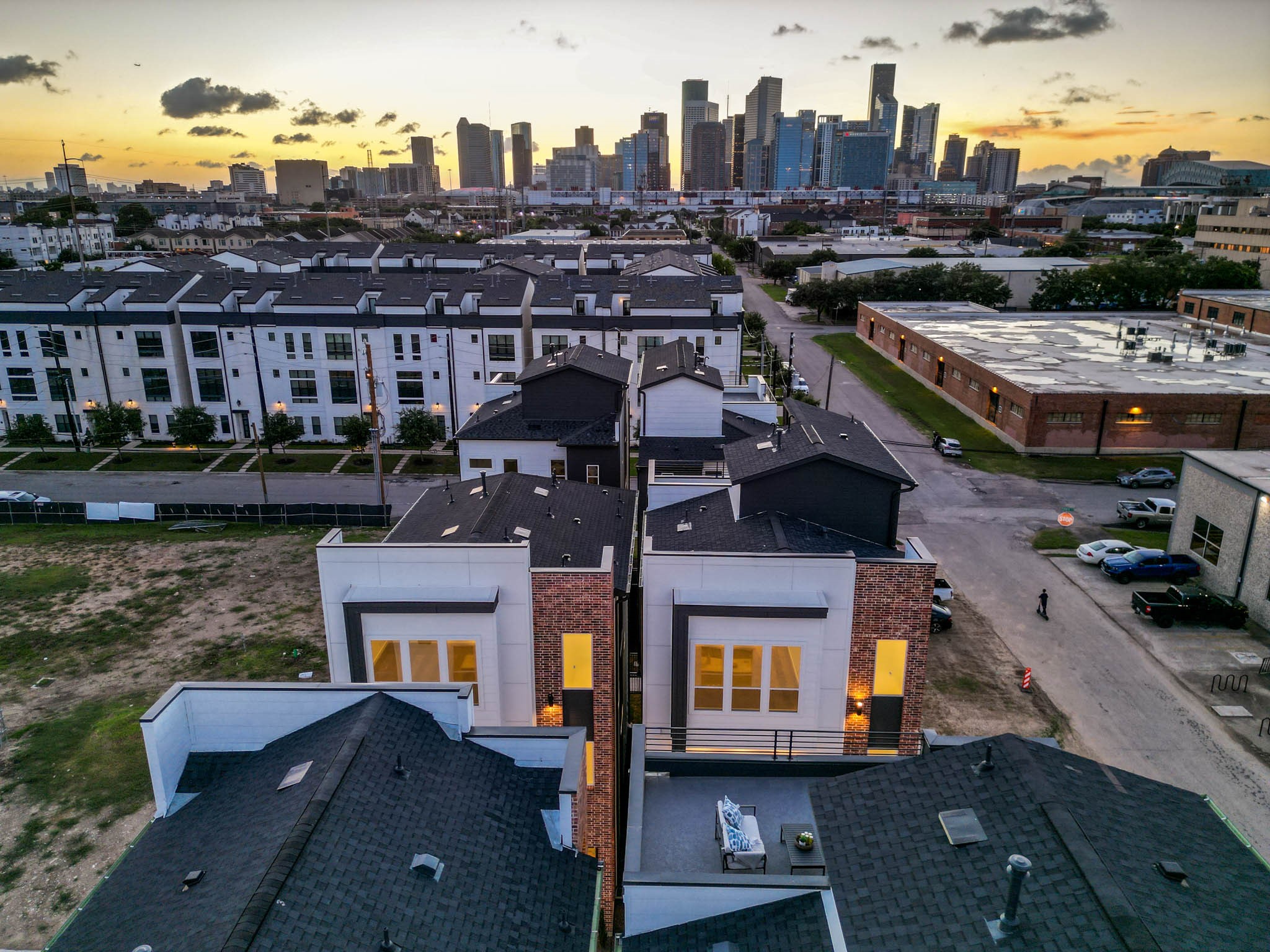 a city view with houses