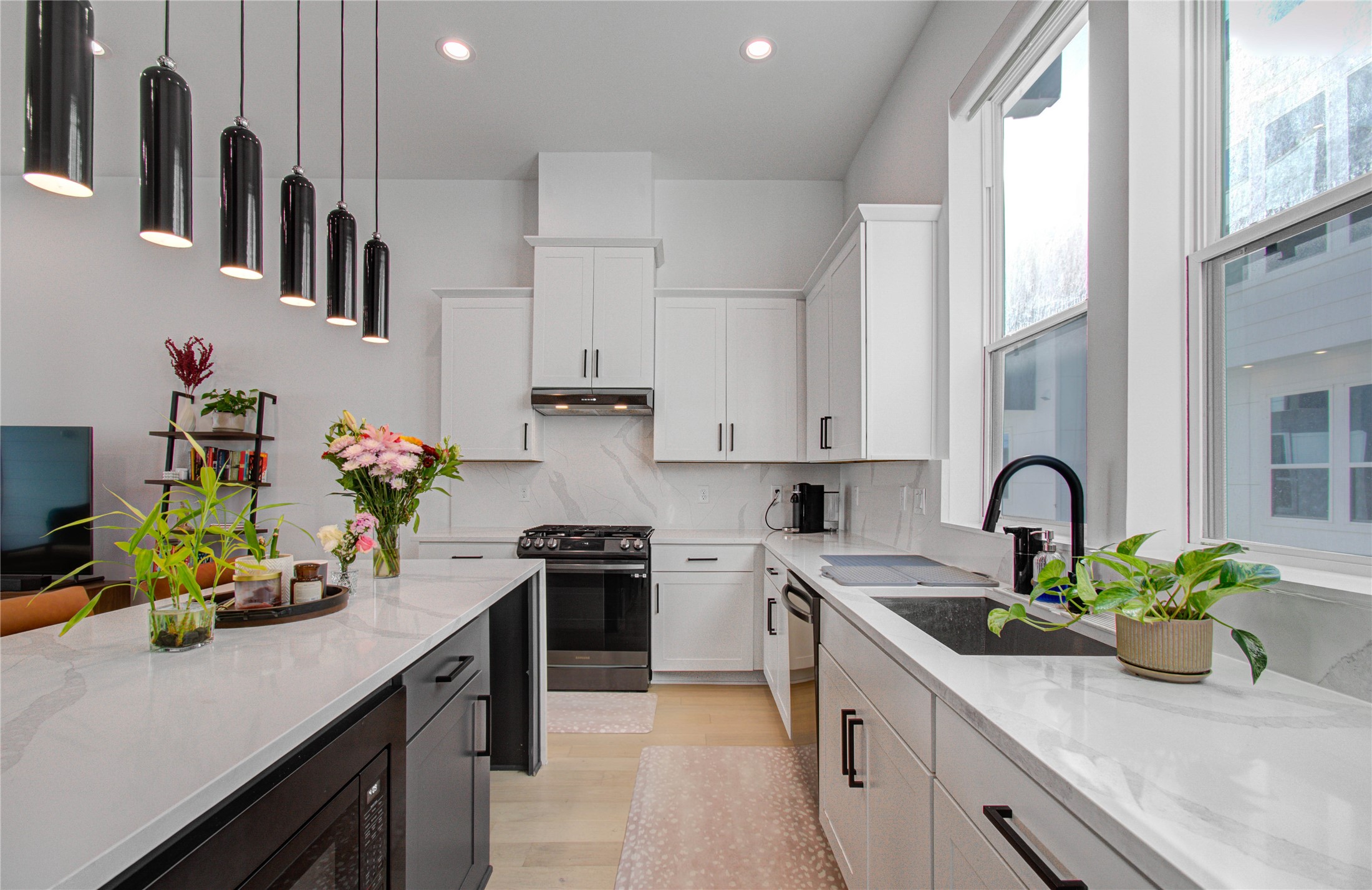 3032 Lamar Street Houston, TX 77003 - Photo 20 of 37 a kitchen with stainless steel appliances a sink a counter top space cabinets a potted plant and a window