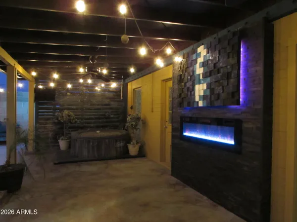 a room with a table and chairs