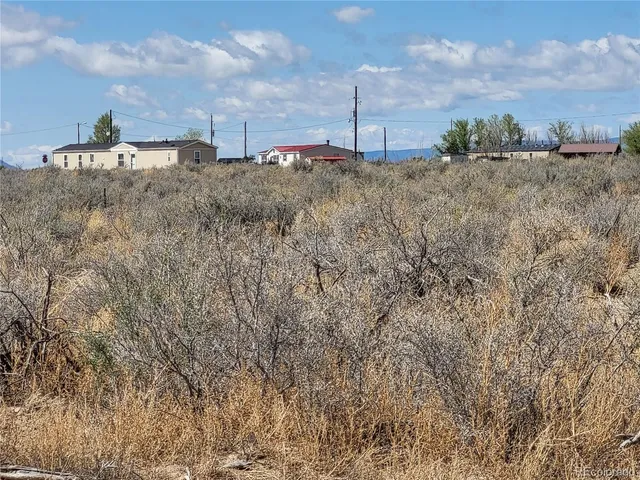 a view of a dry yard with wooden fence