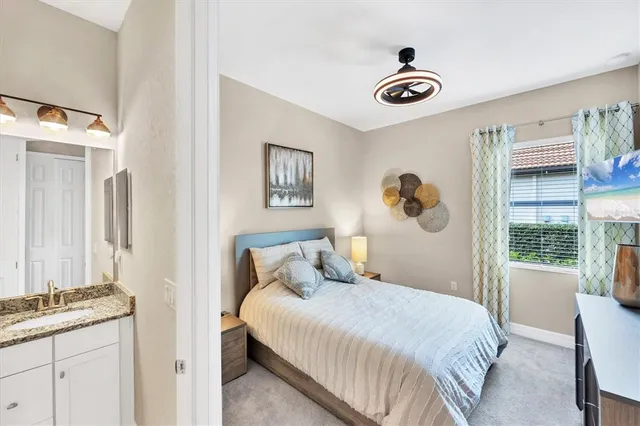 a view of a lake with a city